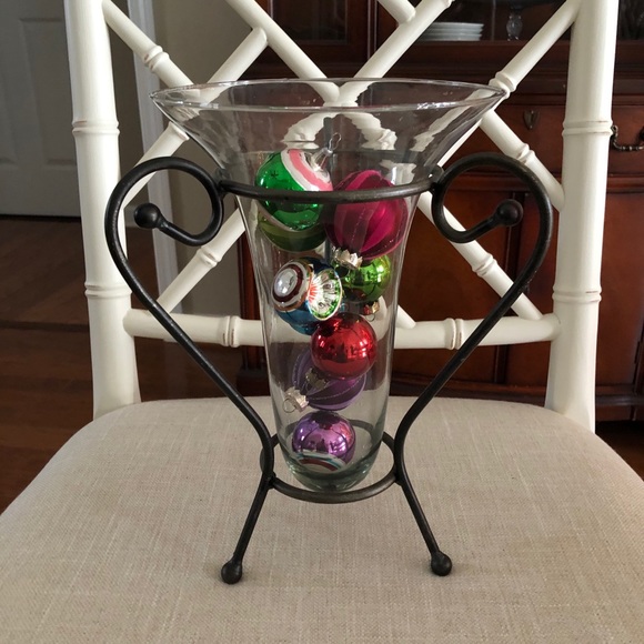 Other - Glass vase with black stand.